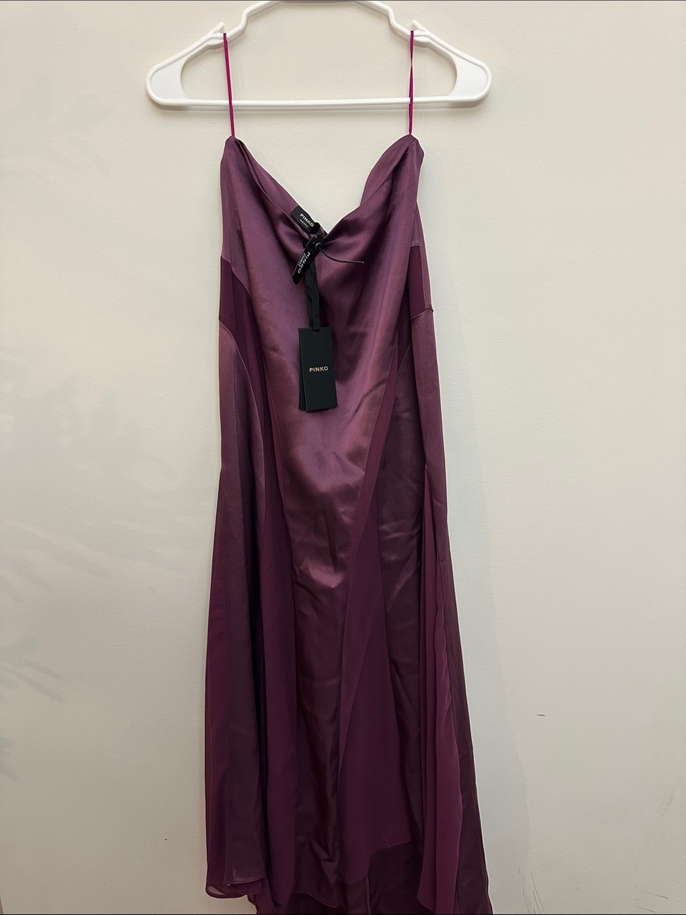Pinko Deep Plum Satin Slip Maxi with Chiffon
